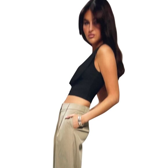 Musera Black Sleeveless Halter Crop Top With Bow Detail & Open Front Size M - Picture 4 of 12